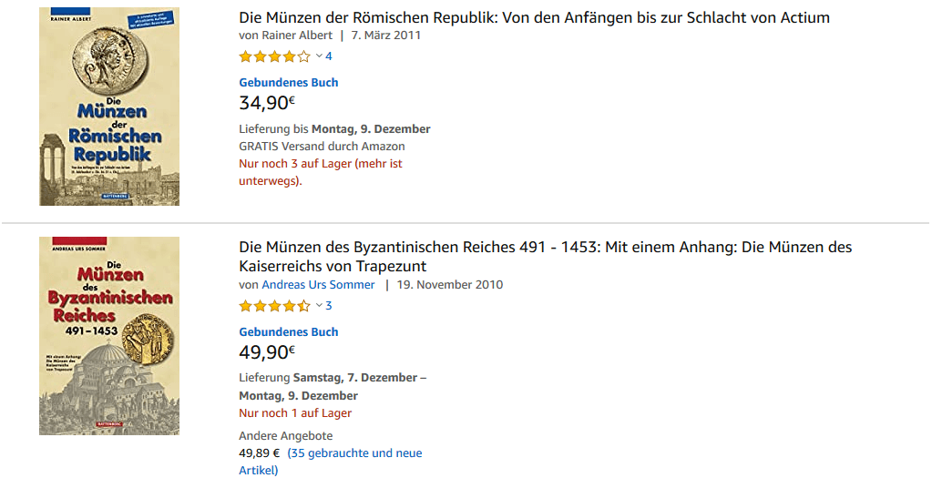 Amazon-Bücher zum Thema Münzen sammeln