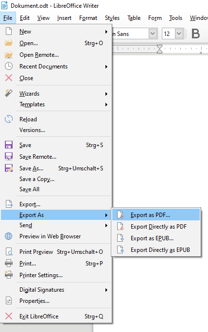 LibreOffice Writer Export als PDF